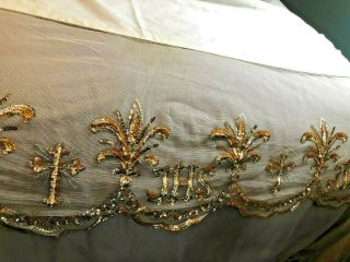 Gorgeous Antique Tulle & Sequin Catholic Church Altar Frontal W/ Ihs & Crosses