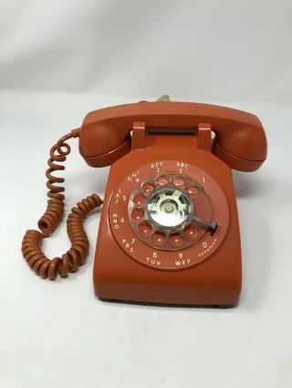 Vintage Orange Itt Rotary Dial Desk Phone 500 Model - 1960 