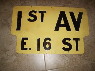 1950`s Porcelain York City Street Sign 2 Sided 1 St Av & E.  16 St