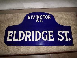 1950`s Porcelain York City Street Sign 2 Sided Rivington St.  & Eldridge St.