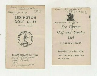 Massachusetts Golf Club Scorecards,  Pair 1942,  Lexington,  Unicorn In Stoneham