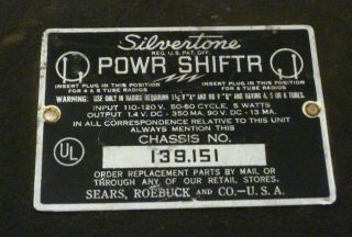Silvertone battery eliminator 1.  5 volts,  90 volts needs wk; has good transformer 2
