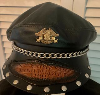 Vintage Harley - Davidson Leather Captain’s Cap