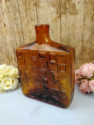 Mid Century Italian Empoli Glass Bottle Vase Cubist 10 Inches Tall