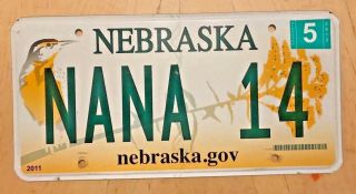 Nebraska Graphic Bird Vanity License Plate " Nana 14 " Grandmother Grandma Mom