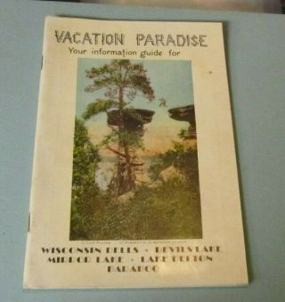 1947 Wisconsin Dells Vacation Paradise Travel Guide,  Map Devils Lake Baraboo