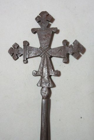 Antique Ethiopian Orthodox Christian hand wrought Iron Hand Held Blessing Cross 2