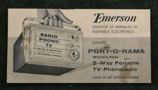 Vtg 1950s Emerson Port - O - Rama Portable Radio Phono Tv Brochure