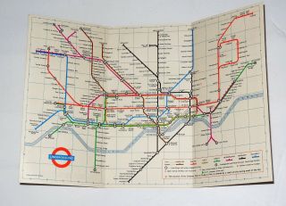 Vintage 1966 London Transport Tube Underground Map Diagram Of Lines & Stations