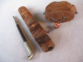Unique Vintage Japanese Kiseru Pipe,  Wood Suede Holder & Tobacco Box