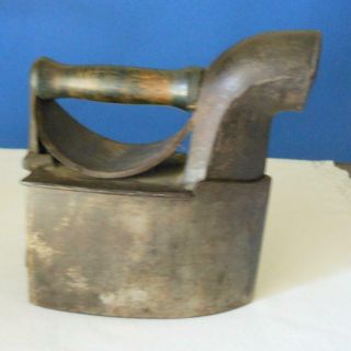 Antique Coal Fired Sad Iron With Chimney,  Hand Heat Shield,  Wood Handle 2