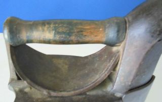 Antique Coal Fired Sad Iron With Chimney,  Hand Heat Shield,  Wood Handle 3