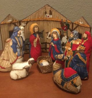 Christmas Nativity Set Cradle Hymn Baby Vintage Handmade Plush Pillow Fabric