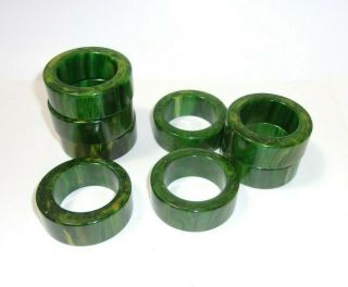 Vintage Marbled Green Bakelite Napkin Rings Set Of 8 Mid Century T