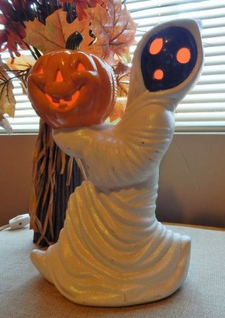 Vintage Ceramic Ghost Holding Jack - O - Lantern Pumpkin Lighted Decortaion