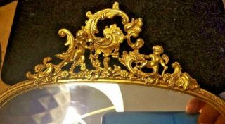 Large Vintage MATSON Gold Ormolu Gilt Filigree Mirror VANITY TRAY Cherub flowers 2