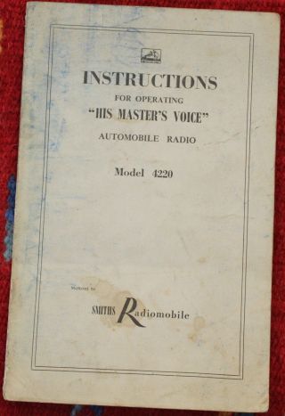 Instructions For Operating Radiomobile Model 4220 Automobile Radio,  For Rover P4