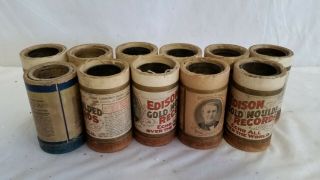 11 Antique Edison Cylinder Records Gold Moulded And Others
