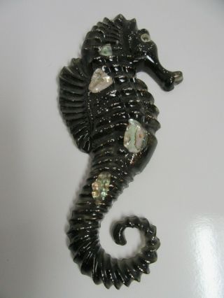 Vintage Bathroom Decor Lucite Acrylic Abalone Seahorse 10 " Glitter Wall Hanging