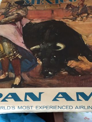 Vintage Pan Am Mexico Travel Poster With Matador & Bull