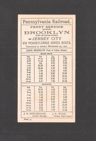 1900 Pennsylvania Railroad Ferry Service Schedule: Brooklyn,  Ny - Jersey City Nj
