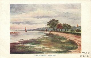 1909 Vintage The Orwell River,  Ipswich Postcard,  Painting By G.  Robinson 1903