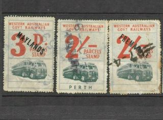 West Australia Railways Parcels Stamps X 3,  3d,  2/ - Good Used/ Fine.