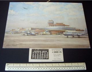 1955 Vintage Dunlop Promo Calendar.  London Heathrow Airport Terminal.  Turner Art