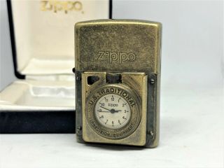 Zippo 1996 Limited Edition " Time Lite " Pocket Watch Lighter Antique Brass