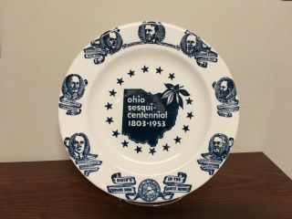 1953 Ohio Sesquicentennial Souvenir Plate W/presidents,  Kettlesprings Kilns Rare