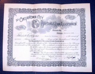 Installment Stock Certificate Of Oklahoma City Bldg & Loan Association Oc Ok