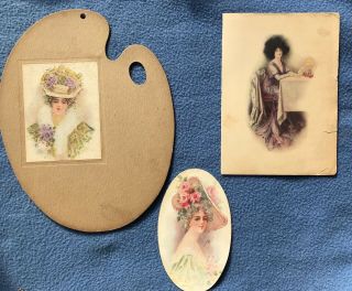Antique Victorian Women Greeting Cards Print Gibson Fisher Style Painters Pallet