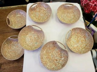Set 7 Vintage Melmac Turq/salmon Confetti Handled Melamine Bowls