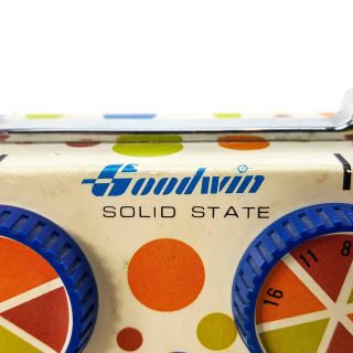 Vintage 60 ' s Goodwin Solid State Kid ' s AM Radio Hobo Clown Yellow Lunchbox Shape 6