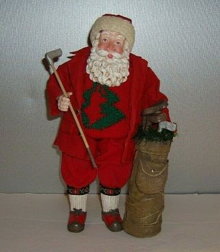 Vintage Paper Mache Golfing Santa Claus Music Box 10 " Tall.