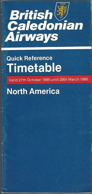 British Caledonian Airways North American System Timetable 10/27/85 [9051]