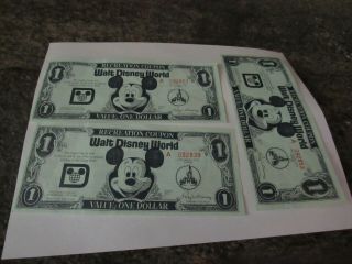 3 1971a Series Walt Disney World 1 Dollar Bills