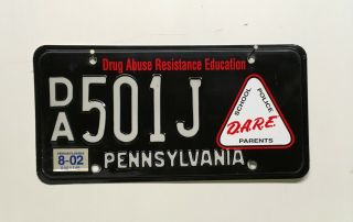 August 2002 Pennsylvania Dare License Plate Da501j