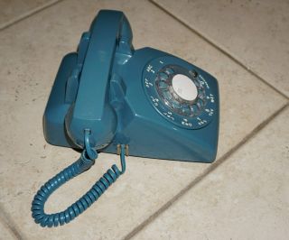 Western Electric Bell Rotary Dial Telephone CADET BLUE Desk Vintage 1970 ' S AT&T 2