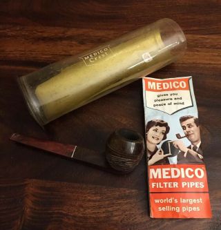 Vintage Medico Crest Tobacco Pipe Band Imported Briar Meerschaum Orig Box Papers