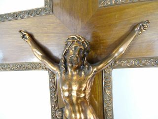19 " Large Antique French Religious Copper Christ Cross Crucifix