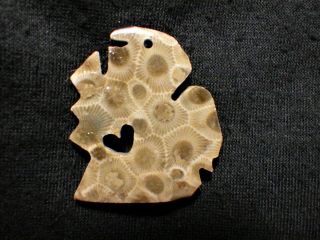 Polished Petoskey Stone Shaped Like Michigan With Heart
