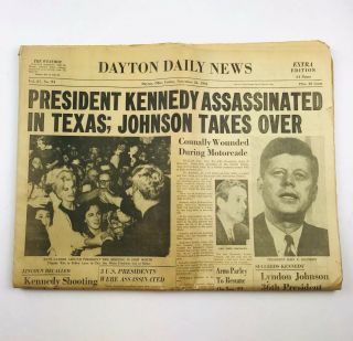 Vintage Newspaper Us President Jfk Kennedy Killed Shot Dayton Daily News 1963