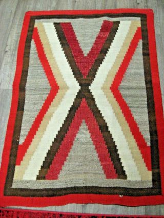 Vintage Hand Woven Mexican Latin American Weaving Wool Rug Red Wool Rug 51 " X37 "