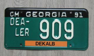 1991 Georgia Dealer License Plate Tag 909