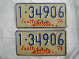Pair 1974 South Dakota License Plate Tag