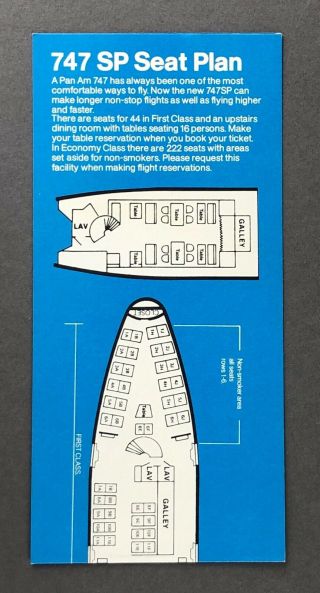 Pan Am Boeing 747 Sp & Boeing 747 Seat Map Chart Airline Brochure 747sp