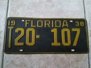 Rare 1938 T 20 St Johns County Florida License Plate Tag Saint Fl Fla 38 107