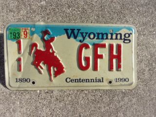 Wyoming 1990 / 93 Vanity License Plate 11 Gfh