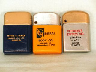 3 Advertising Dur - O - Liter Pocket Lighters - Trucking,  Auto Body,  Personal Ads - Nos